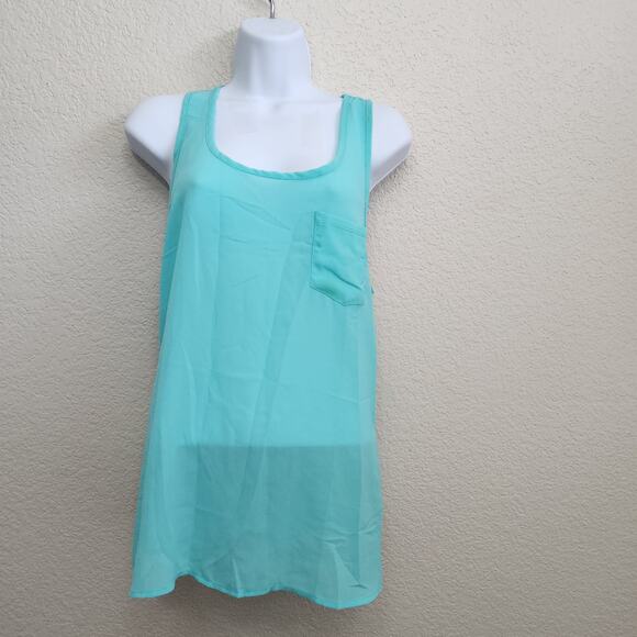Zenana Outfitters Blue Green Opaque Sleeveless Top Large Lightweight Flowy Soft - Picture 1 of 4
